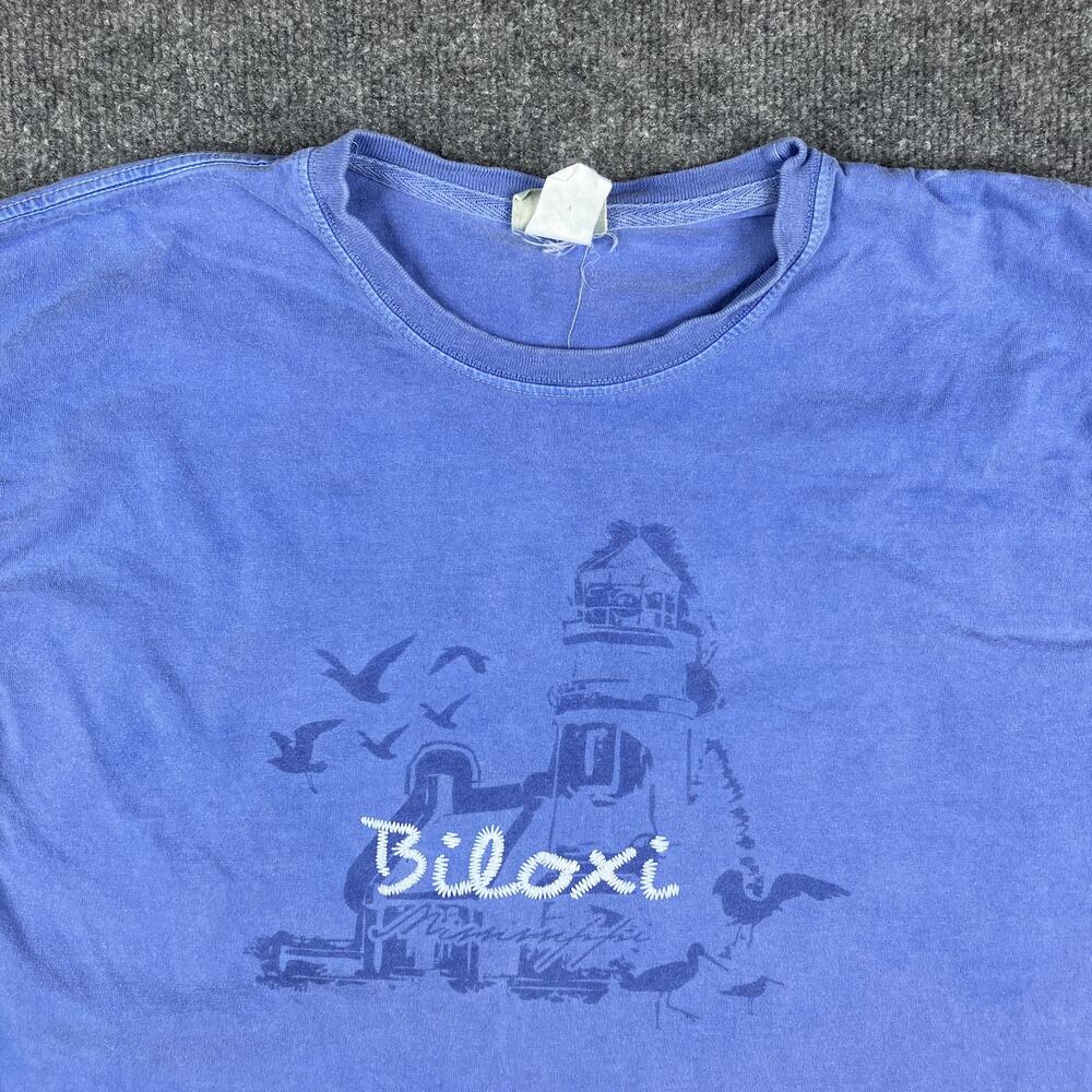 Vantage T-Shirt Mens Large Blue‎ Biloxi Lighthouse Graphic Vintage Style Tee